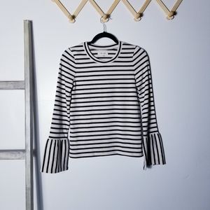 MADEWELL CREAM WITH DARK NAVY STRIPES BELL ON END OF SLEEVES SIZE XS
